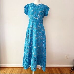 Just Me Women Floral Lace Maxi Dress Small Boho Chic Resort Beach Festival Blue